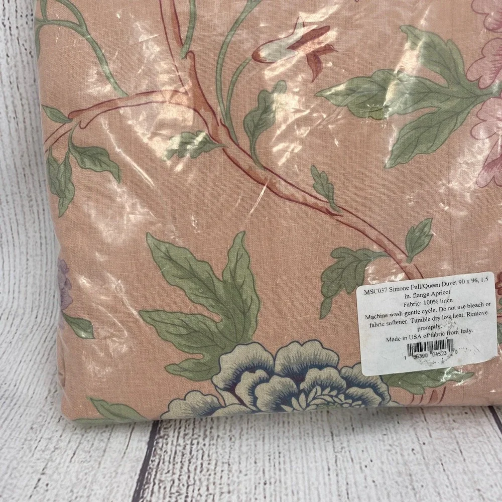 Matouk Schumacher Simone Duvet Full/Queen Apricot Floral 100% Linen Luxury